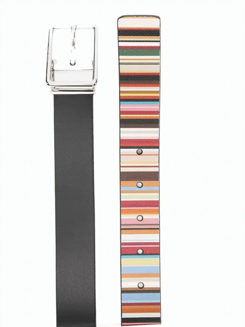 Paul Smith Leather Belt With Striped Pattern