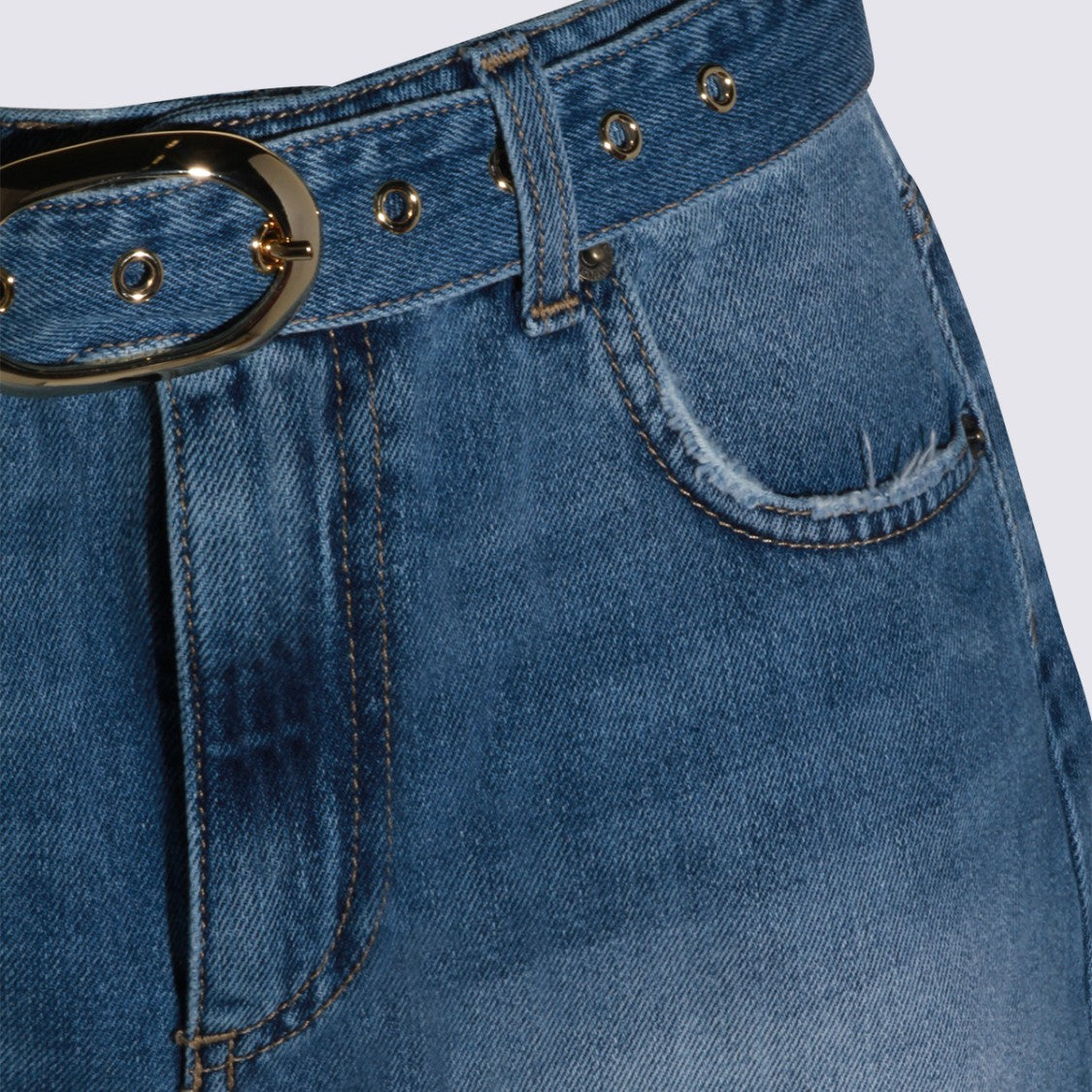 Twin-Set Light Denim Shorts With Classic Five-Pocket Design And Frayed Hems