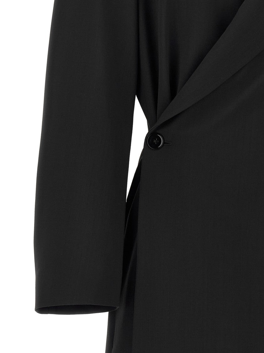 Lemaire Draped Front Long Wool Crêpe Coat With Structured Shoulders