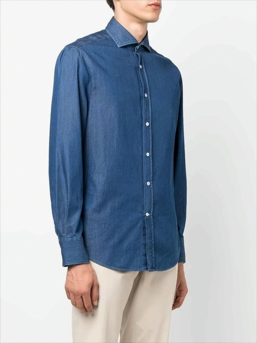 Brunello Cucinelli Medium Blue Cotton Long-Sleeve Shirt