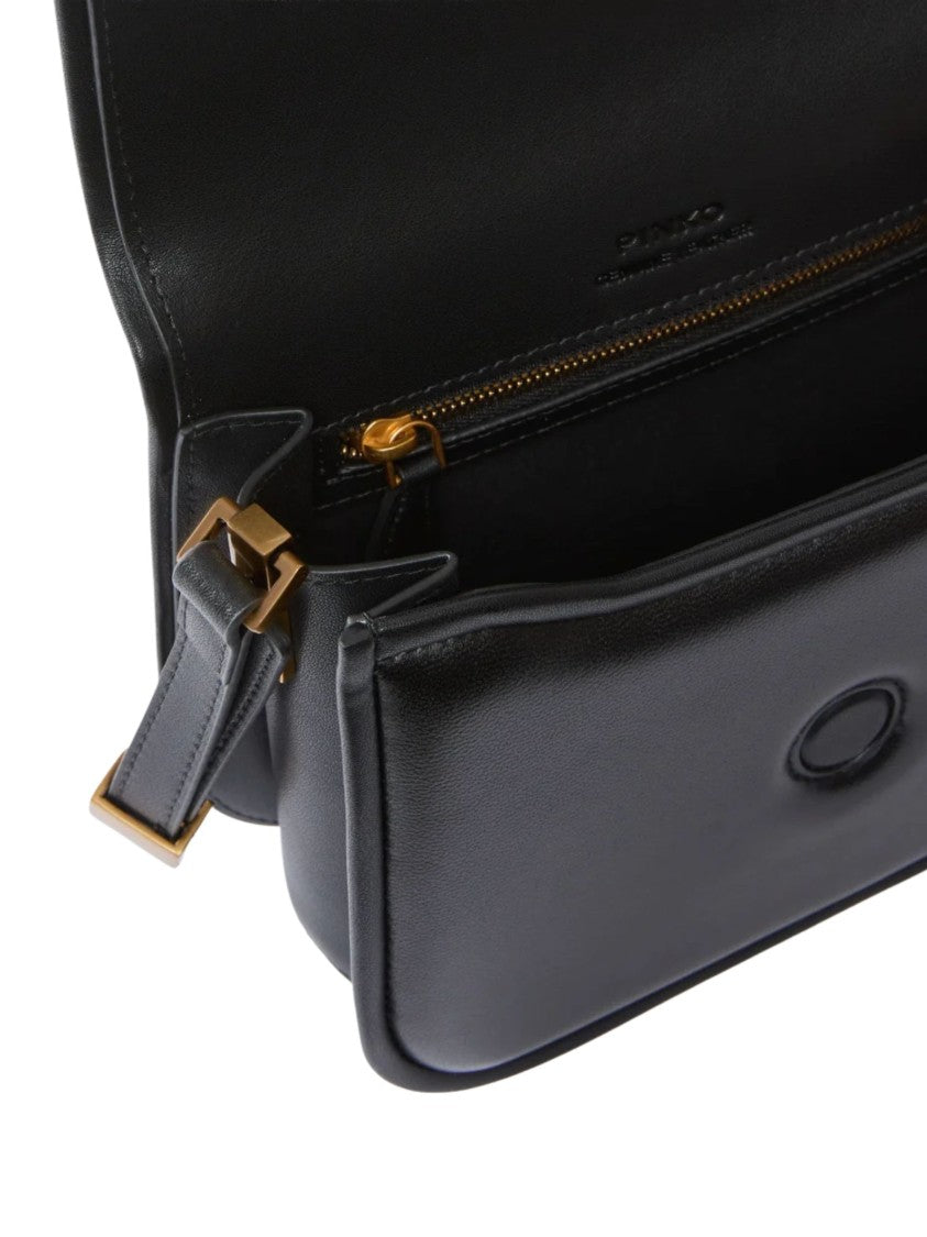 Pinko Black Shoulder Bag With Distinctive Brass