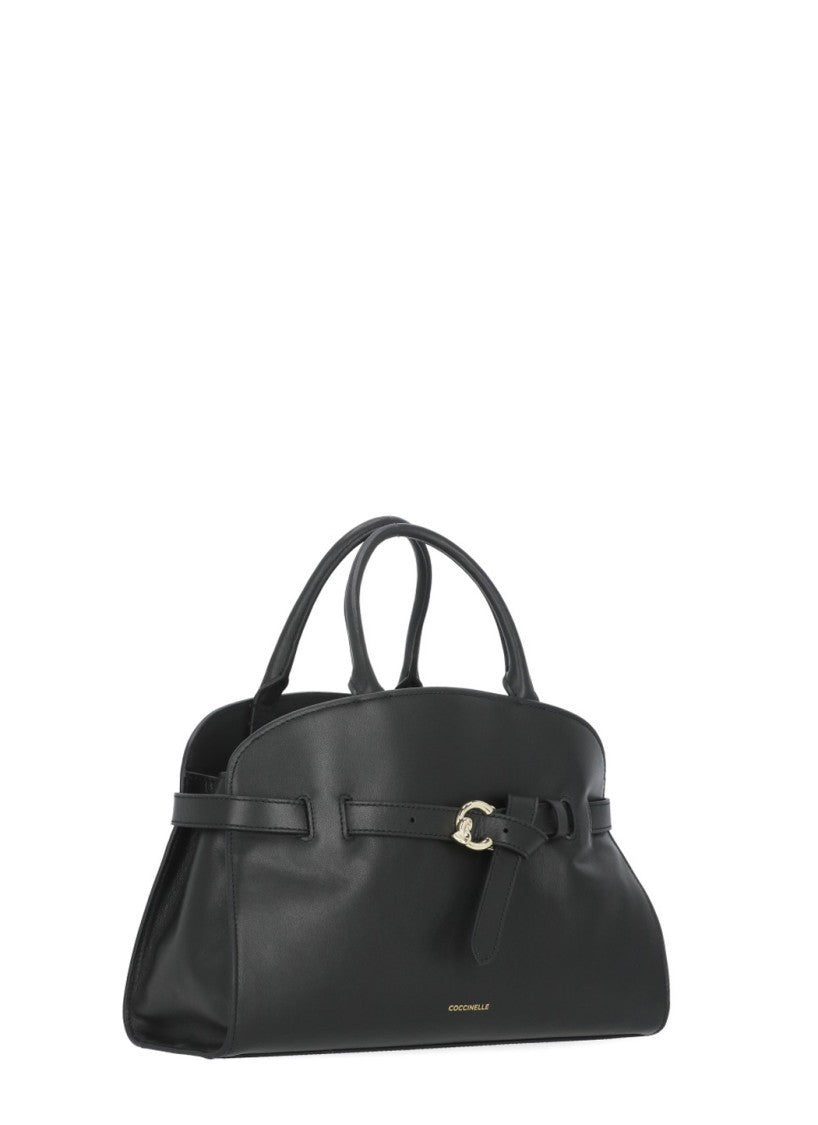 Coccinelle Coccinelle Black Leather Shoulder Bag With Golden Logo