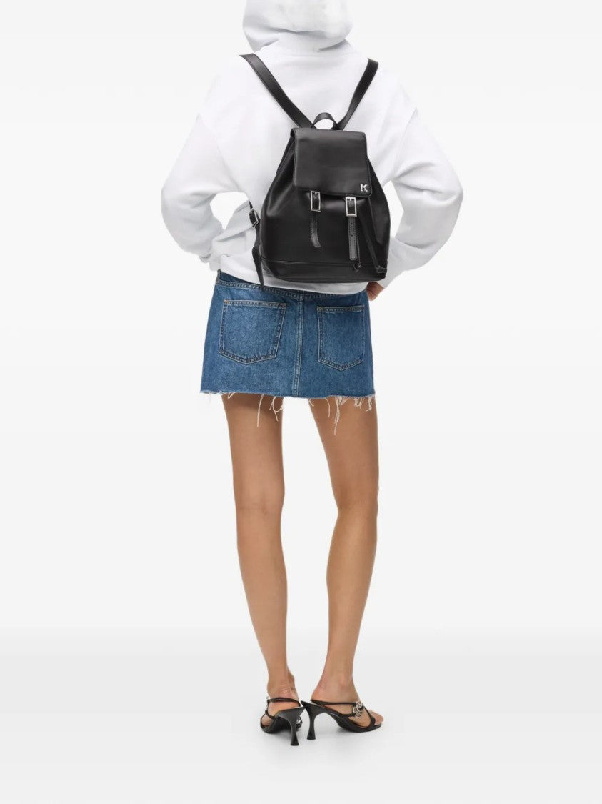 Karl Lagerfeld Smooth Finish Black Backpack With Buckle Closure