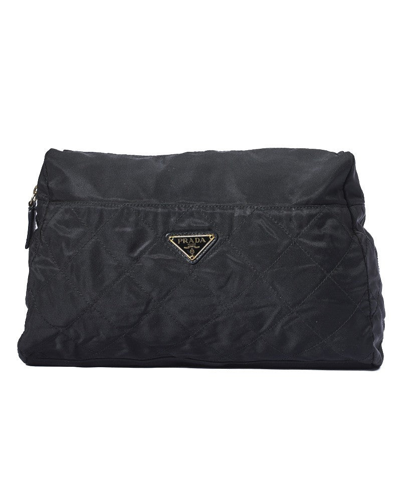 Prada Medium Quilted Nylon Clutch Bag In Black
