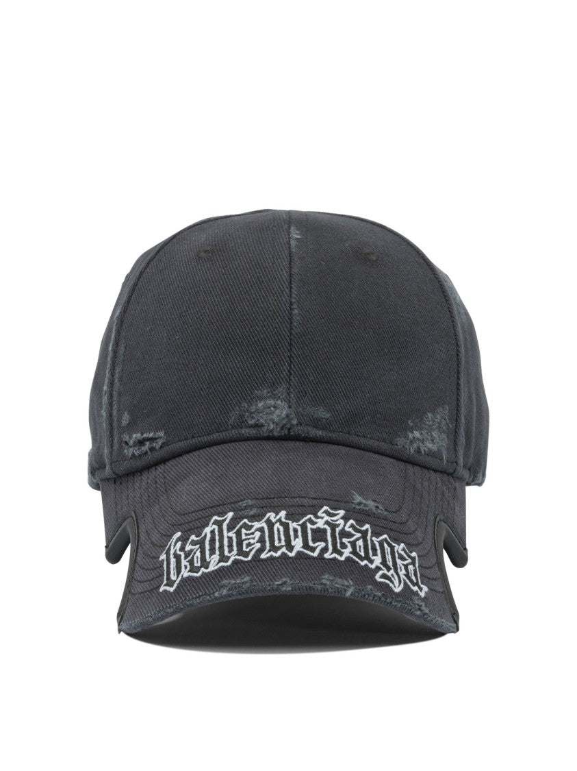 Balenciaga Distressed Black Cotton Cap