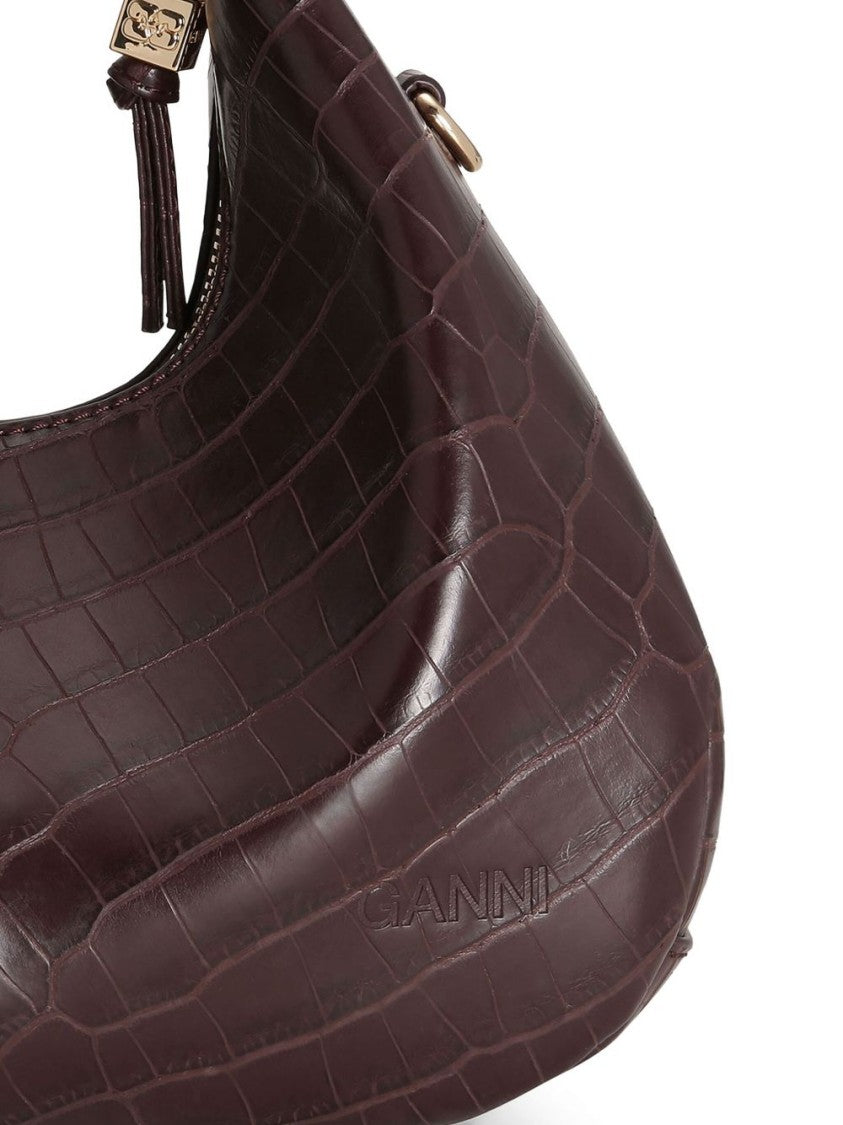 Ganni Crescent-Shaped Glossy Leather Shoulder Bag