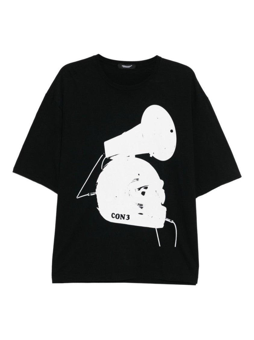 Undercover Graphic Print Black T-Shirt With Ribbed Cuffs