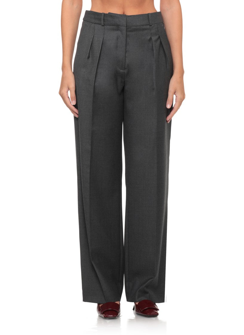 Loulou De Saison Tailored Straight-Leg Wool Pants With Pleated Front