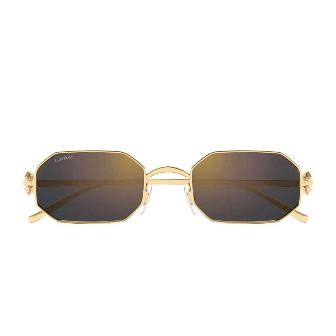 Cartier Octagonal Gold Grey Sunglasses With Studded Temple Detail