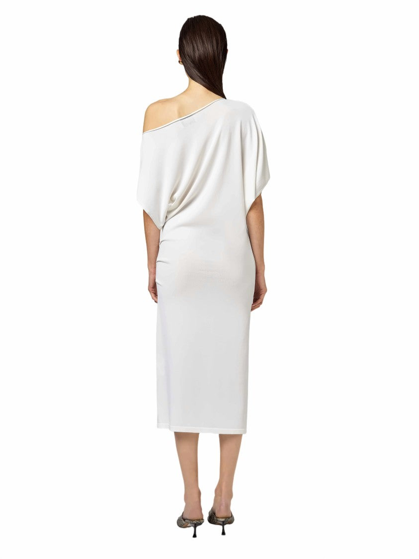 Alpha Studio Asymmetrical Ruched Side Viscose Midi Dress