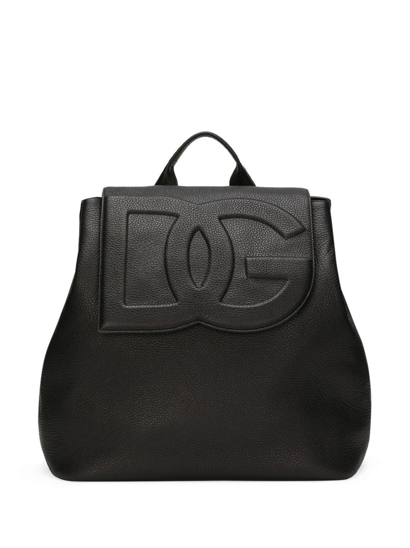 Dolce & Gabbana Black Deerskin 3D Embossed Logo Backpack