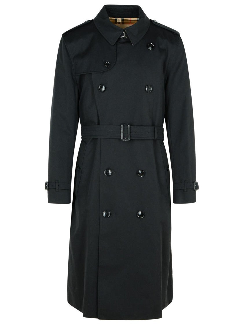 Burberry Long Black Cotton 'Kensington' Trench Coat