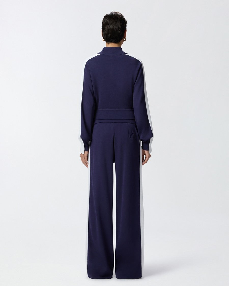 Pinko Cropped Blue Sweater With High Collar