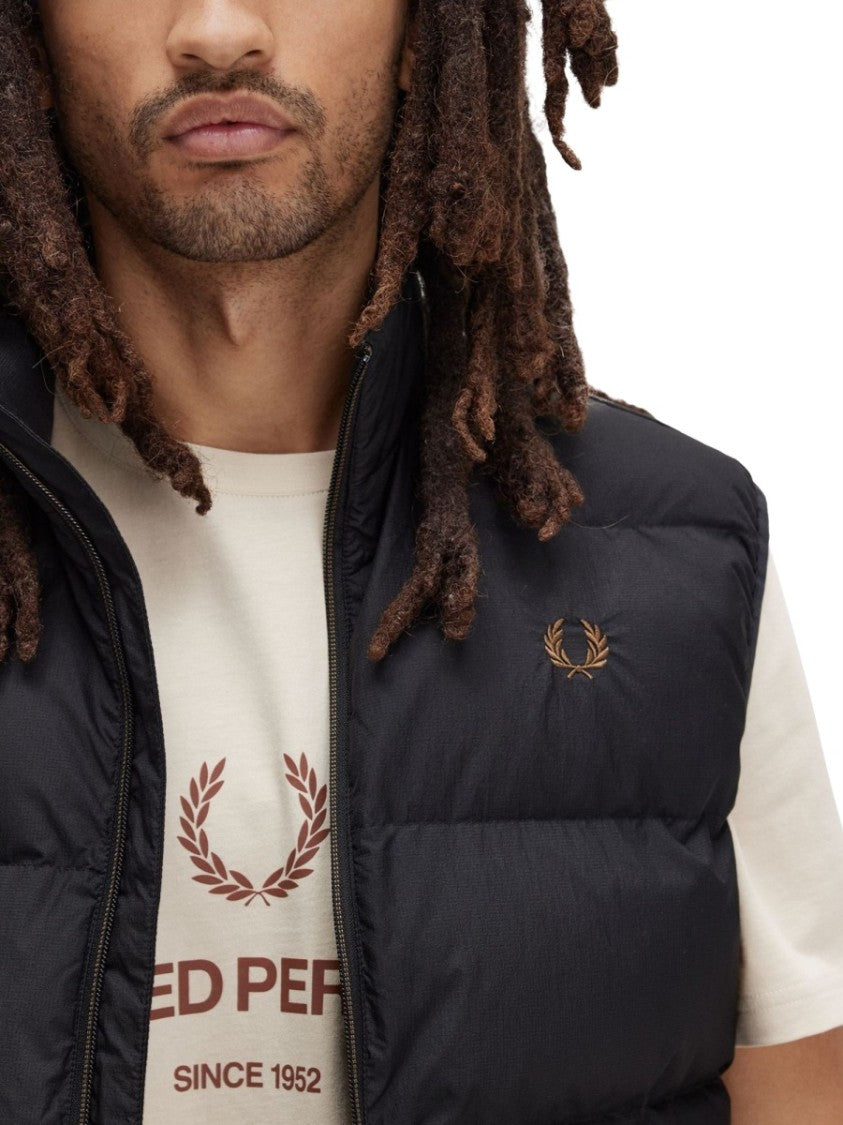 Fred Perry Quilted Padded Thermal Vest With High Collar