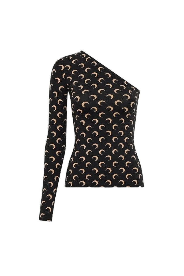 Marine Serre Long-Sleeve Top With Crescent Moon Pattern