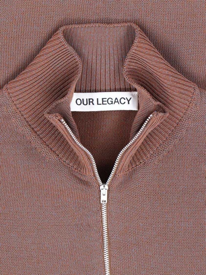 Our Legacy Brown Zip-Up Sweater With High Ribbed Collar
