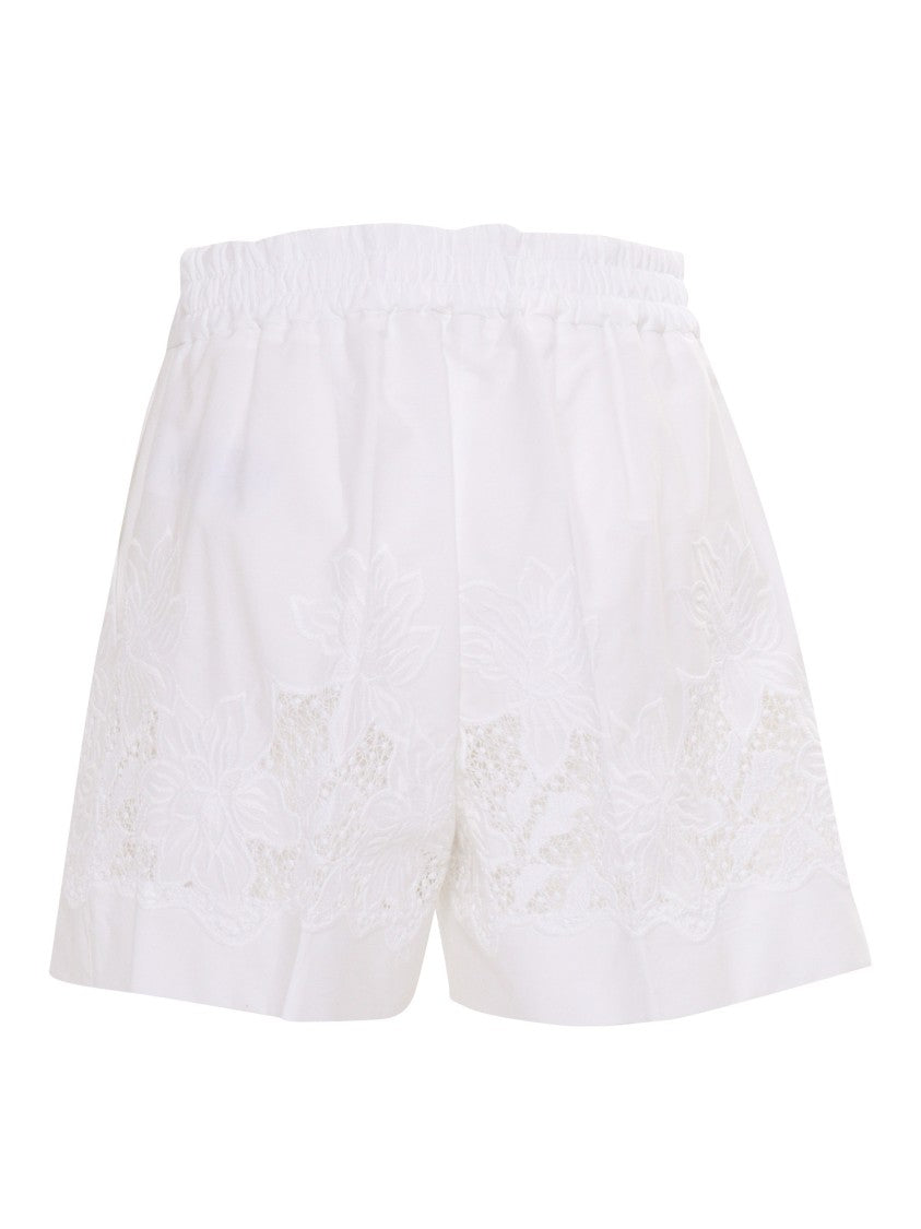 P.A.R.O.S.H. Tailored Floral Embroidered Shorts With Lace Detailing
