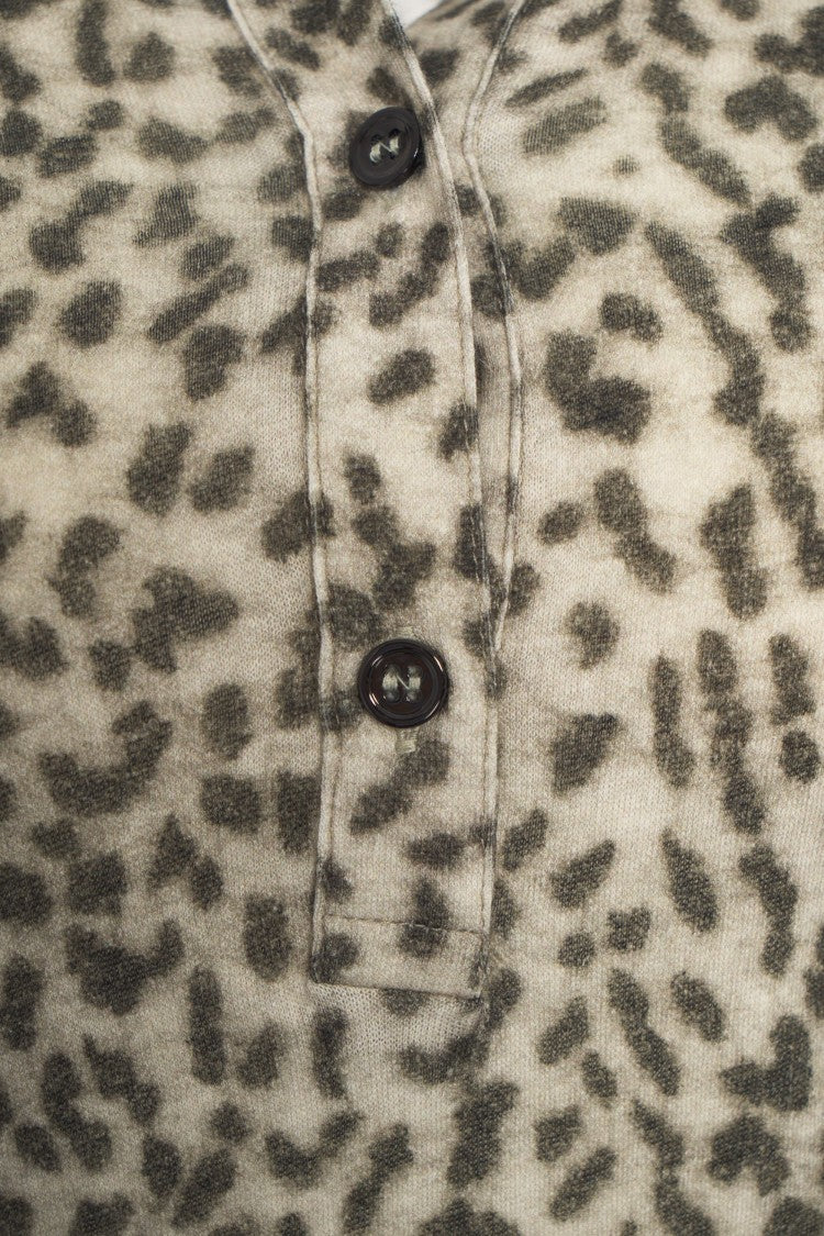 Majestic Filatures Long-Sleeve Semi-Sheer Polo With Animal Print