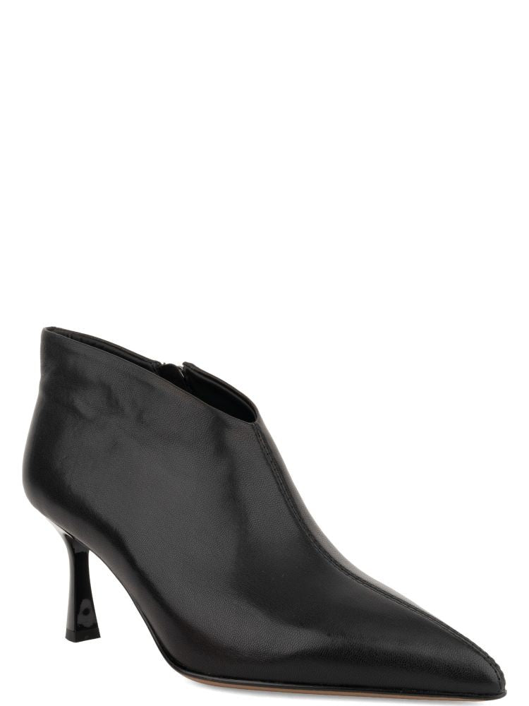 Linda Baumann Black Pointed-Toe Leather Mid-Heel Pumps