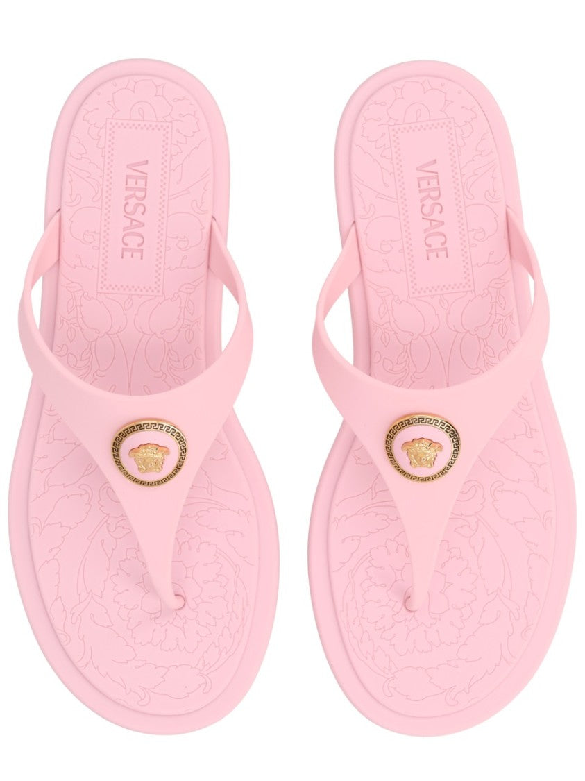Versace Pink Medusa Emblem Tpu Thong Sandals