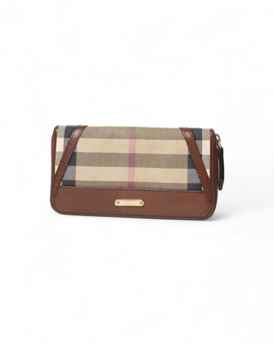Burberry Zip Wallet With Check In Brown