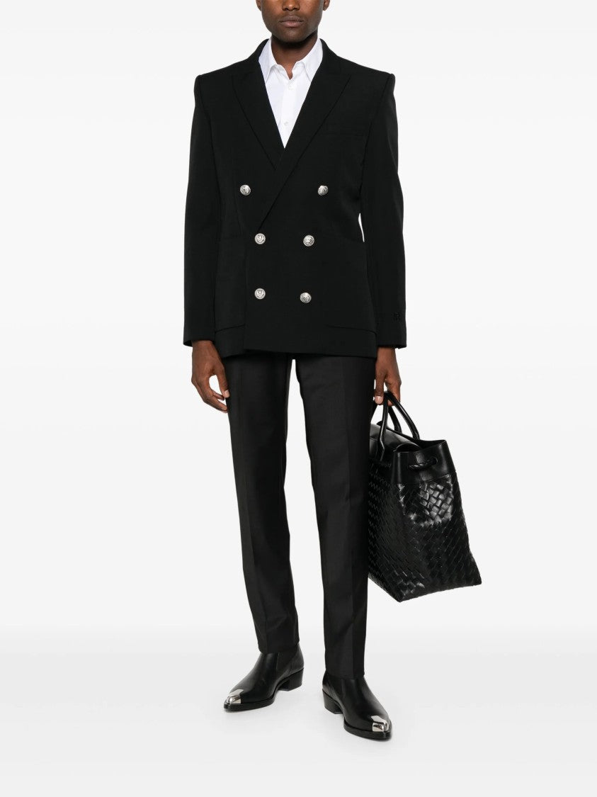 Balmain Black Fitted Collection Double-Breasted Wool Blazer