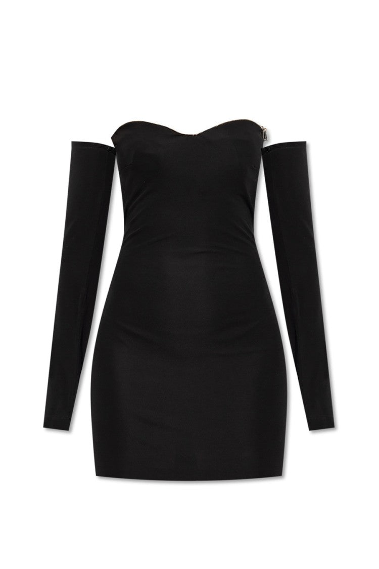 Dsquared2 Fitted Black Dress With Off-The-Shoulder Sleeves And Sweetheart Neckline