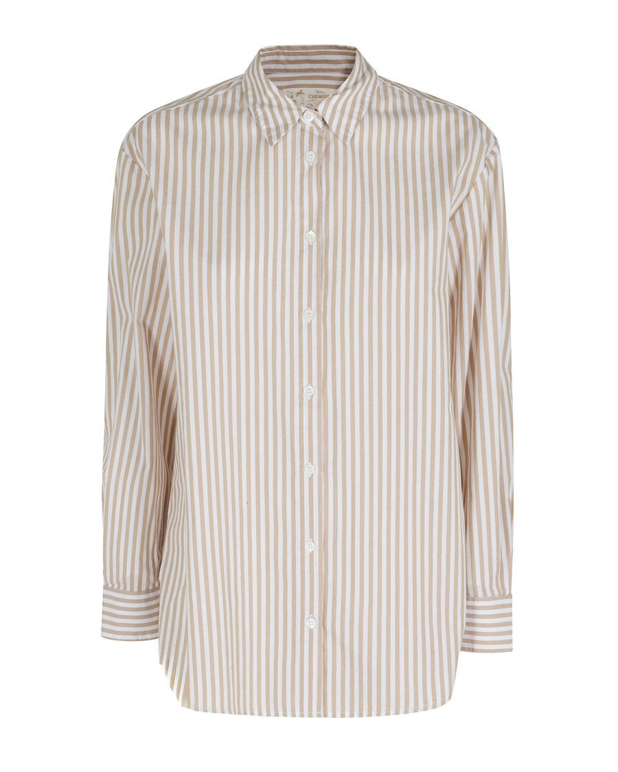 Mc2 Saint Barth Striped Cotton Poplin Shirt With Classic Collar And Oversized Fit