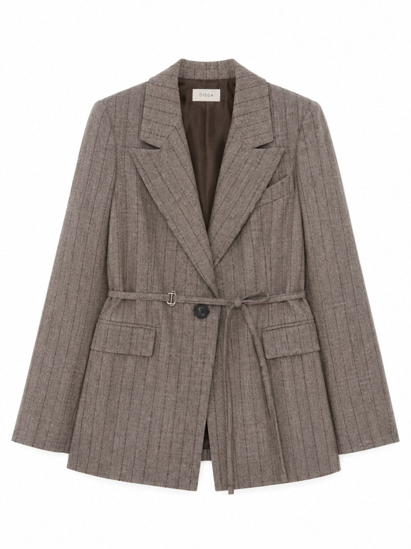 Diega Tailored Pinstripe Blazer With Classic Notched Lapel And Cinched Waist