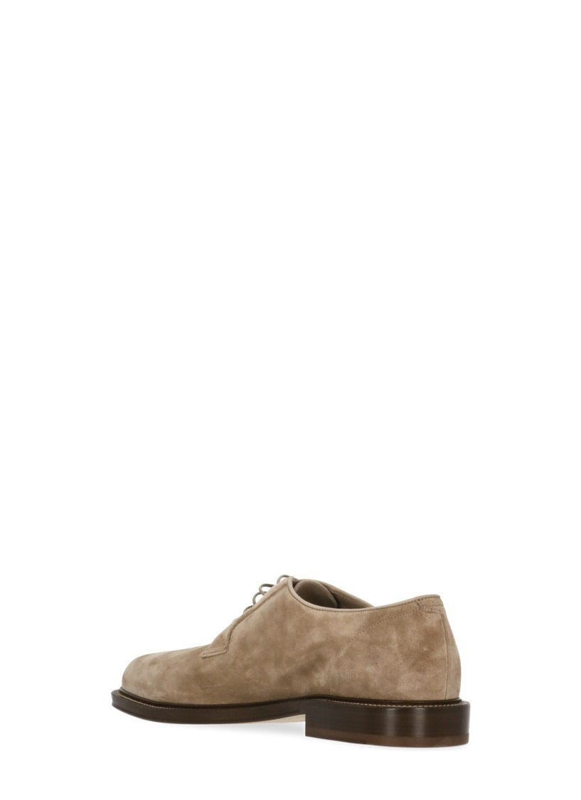 Brunello Cucinelli Light Brown Round Toe Suede Lace-Up