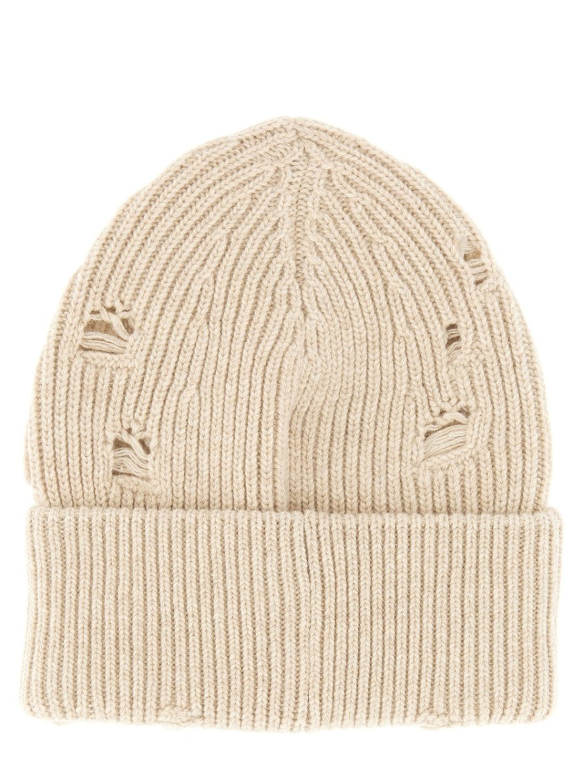 Mm6 By Maison Margiela Ribbed Beanie Hat With Distinctive Logo Patch