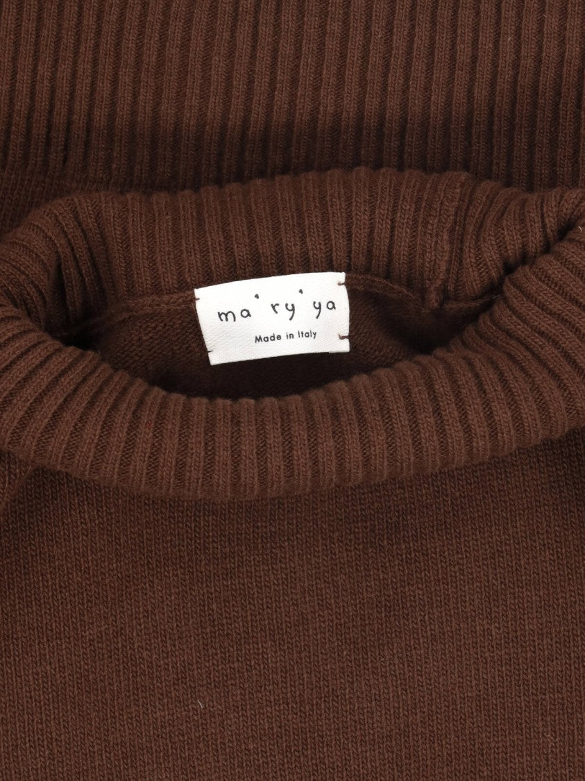 Ma'ry'ya Brown Virgin Wool-Cashmere Ribbed Turtleneck