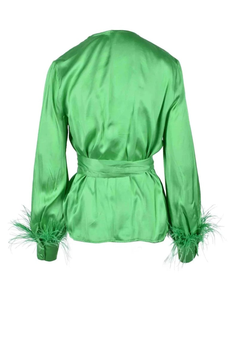 Motel Green Feathered Viscose Shirt