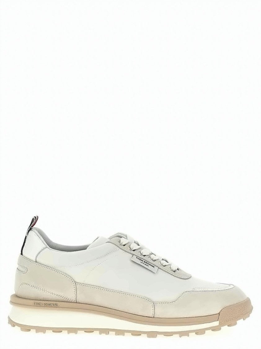 Thom Browne Tech Nylon And Calfskin Leather Trainer With Striped Pull Tab