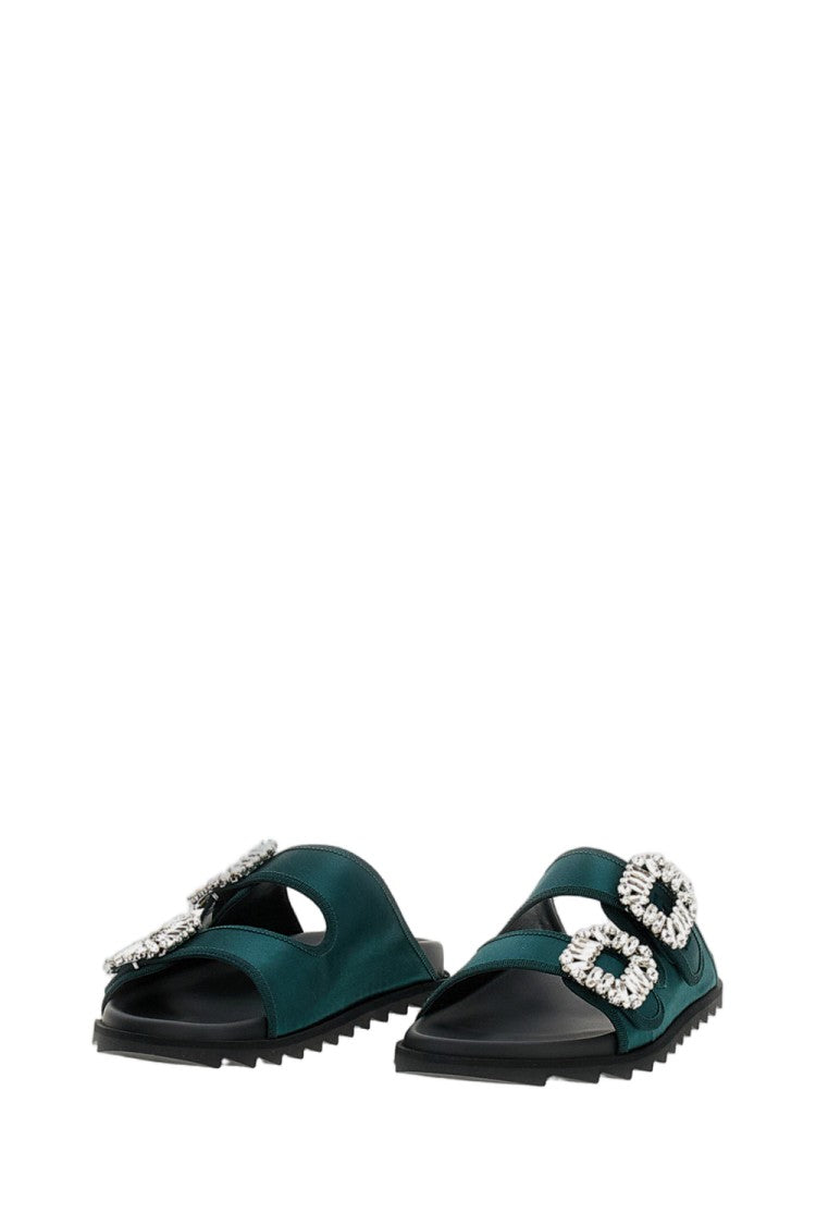 Roger Vivier Dark Green Sandals With Crystal Buckles