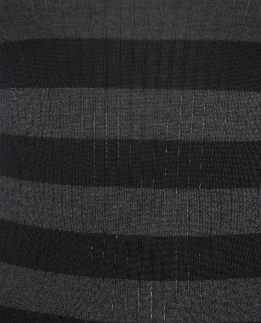 Majestic Filatures Ribbed Knit Sweater With High Turtleneck And Textured Stripes