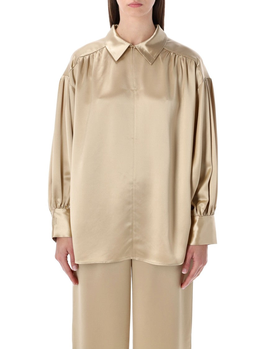 By Malene Birger Lustrous Satin Oversized Tunic Shirt With Monogram Detail