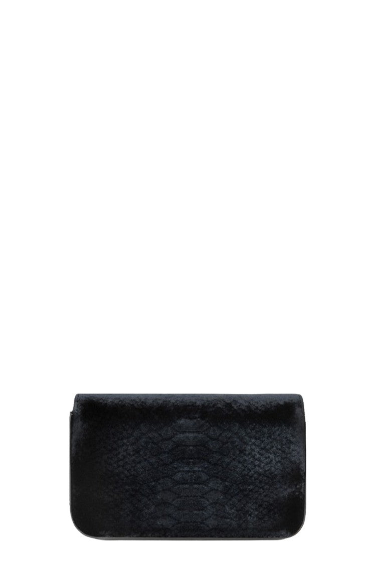 Elisabetta Franchi Black Embossed Flap Viscose-Blend Shoulder Bag
