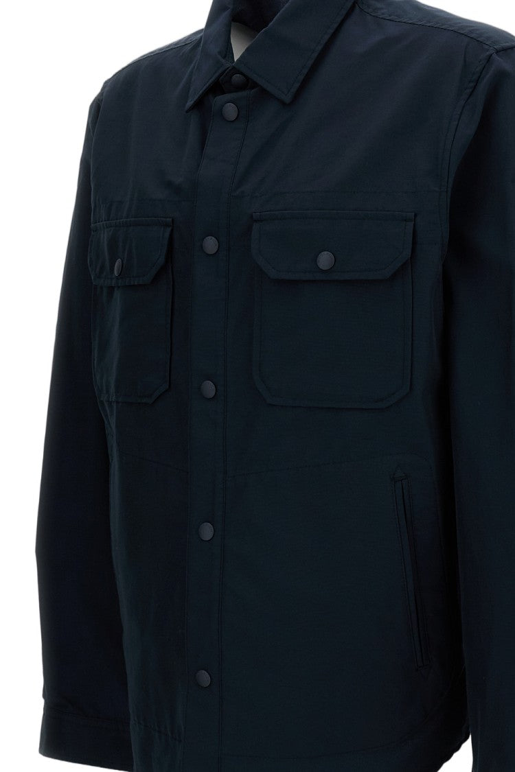 Woolrich High Collar Blue Bomber Jacket With Two-Way Zip Closure