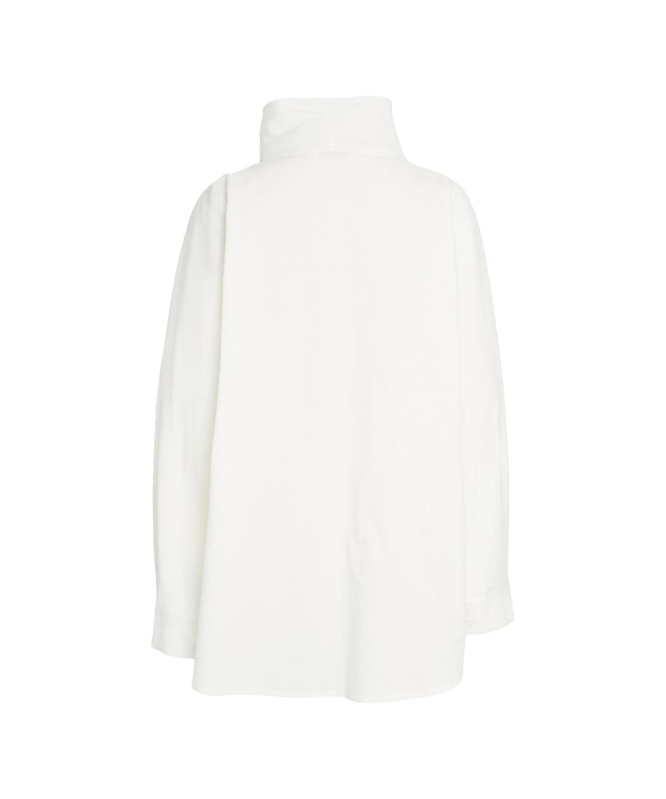 Viktoria Chan High-Collar Relaxed Shirt With Hidden Button Closure