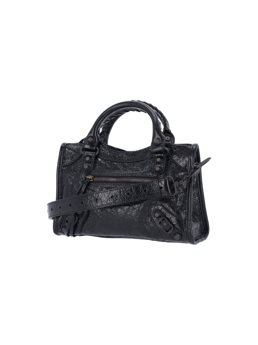 Balenciaga Black Le City Crinkled Leather Bag