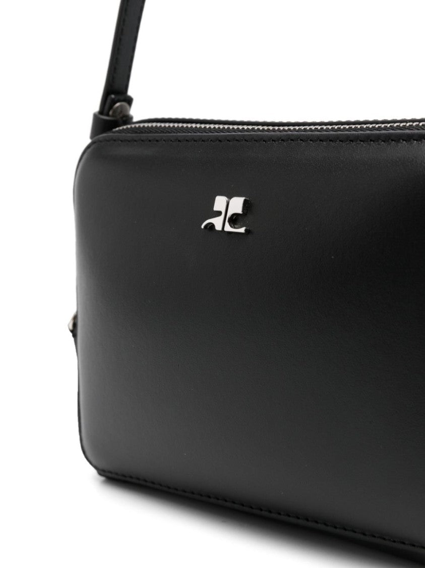 Courrèges Herringbone Chain-Link Shoulder Bag In Black Calf Leather