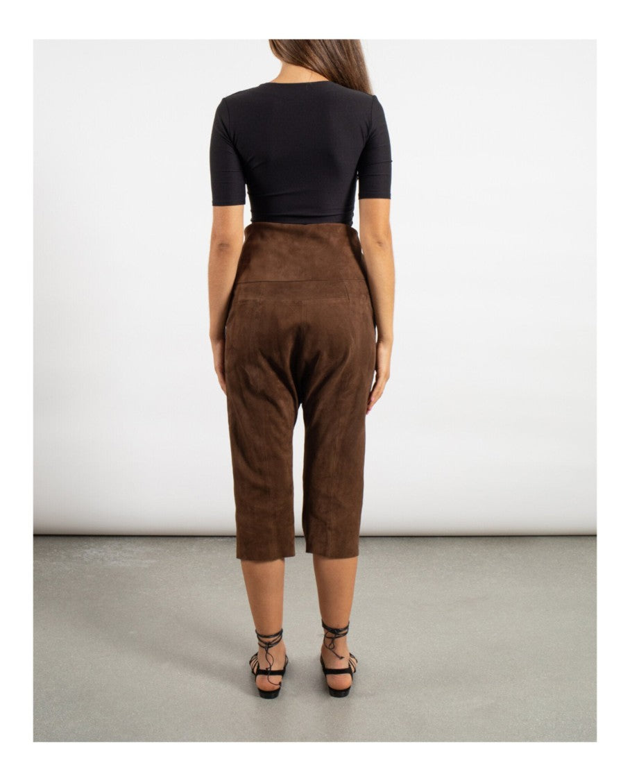 Saint Laurent Cropped Lambskin Leather Shorts With Folded Waist