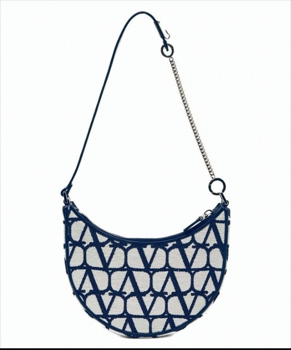 Valentino Garavani Crescent-Shaped Shoulder Bag With Geometric Pattern