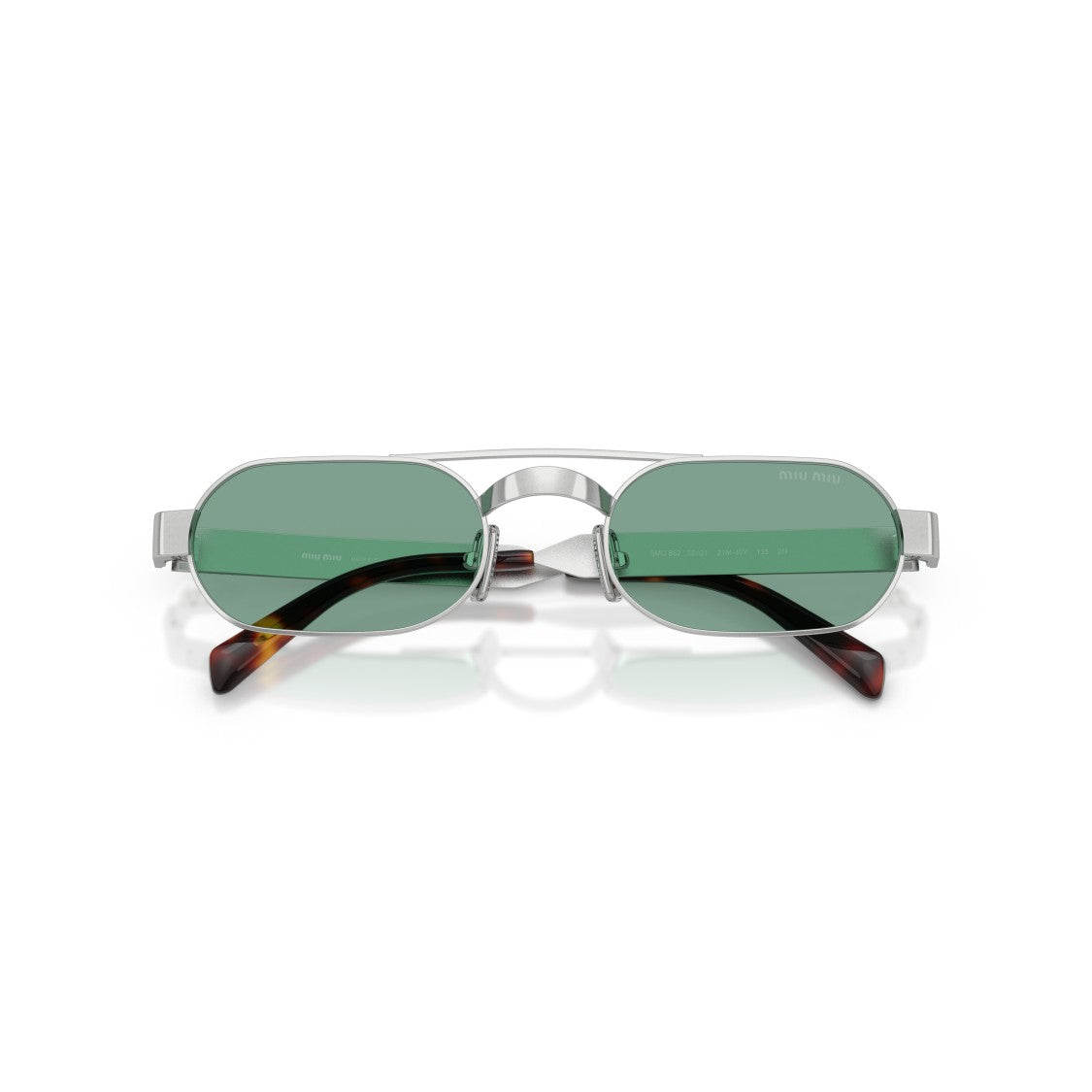 Miu Miu Rectangular Green Lens Sunglasses With Silver Metal Frame