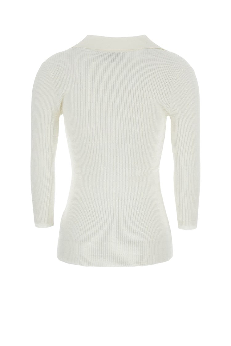 Elisabetta Franchi Wide V-Neck Ribbed Sweater With Buttons
