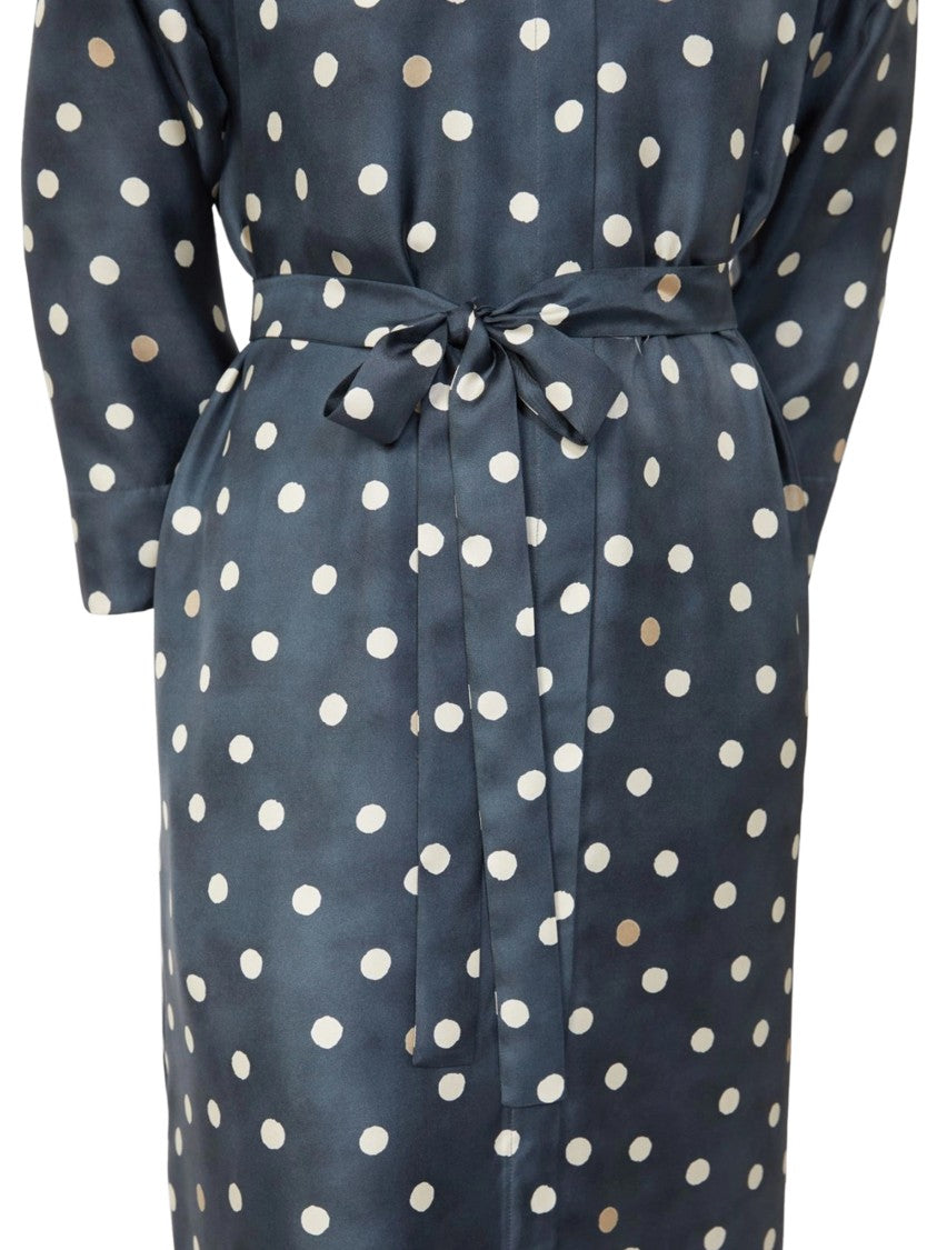 Max Mara Midi Silk Dress With Polka Dot Pattern
