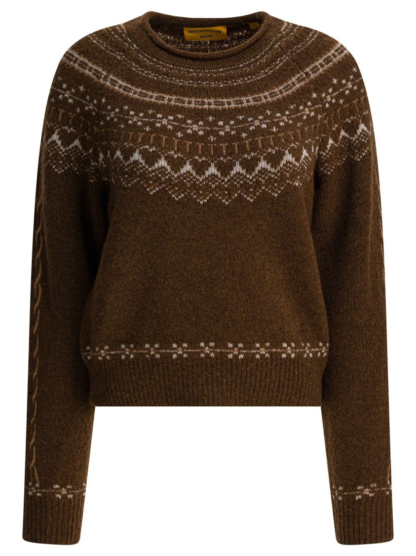 Guest In Residence Brown Knit Sweater With Patterned Yoke