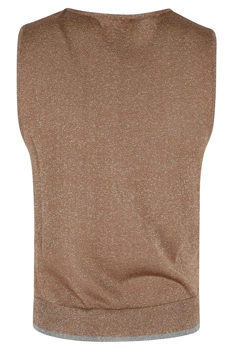 Roberto Collina Copper Metallic Viscose-Blend Round-Neck Lurex Tank Top
