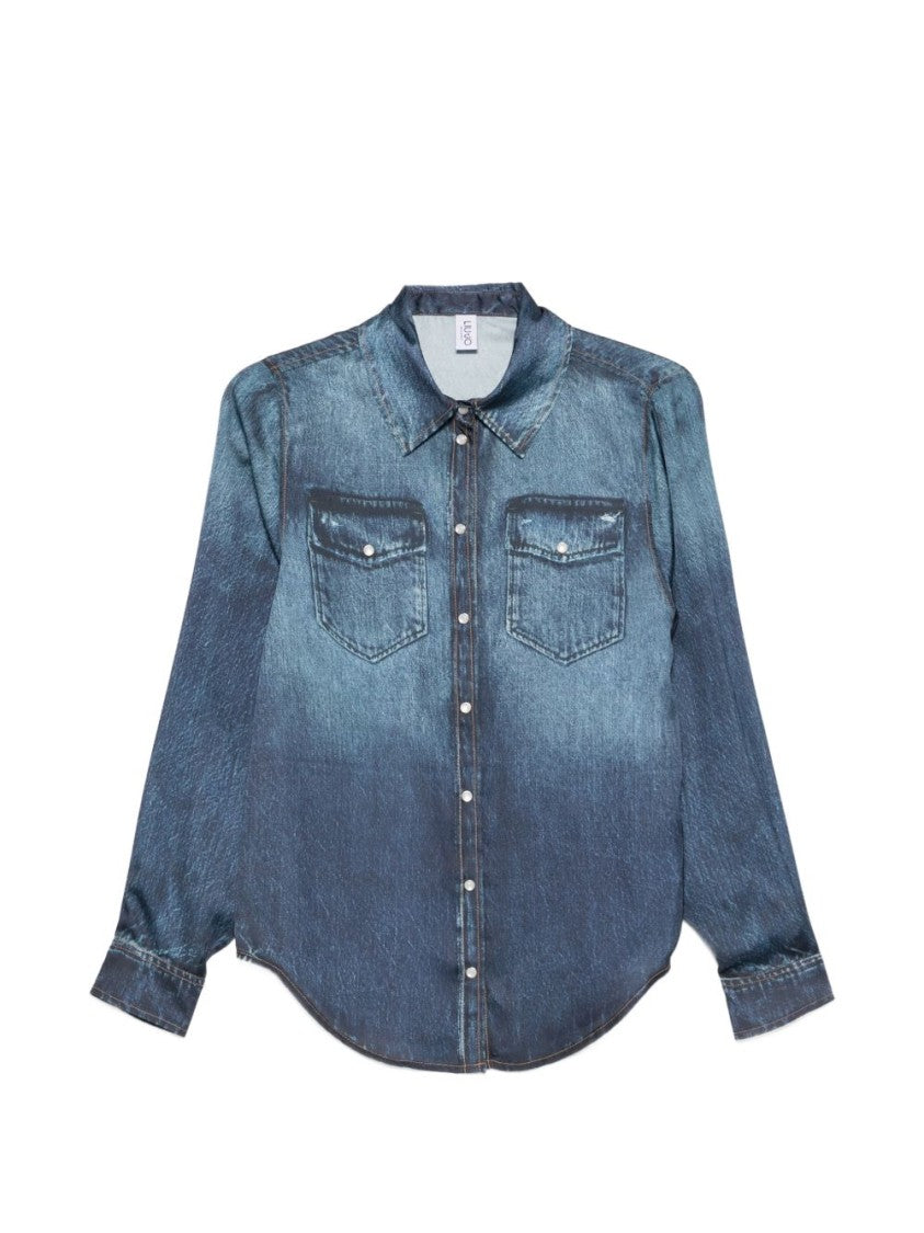 Liu Jo Blue Snap-Button Point Collar Shirt